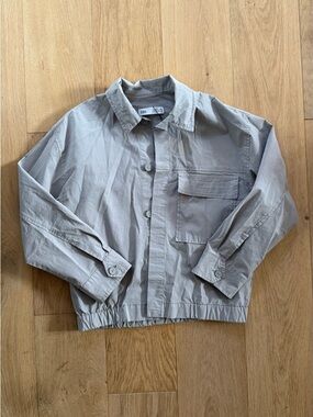 Zara Gray Cropped Button-Up Jacket